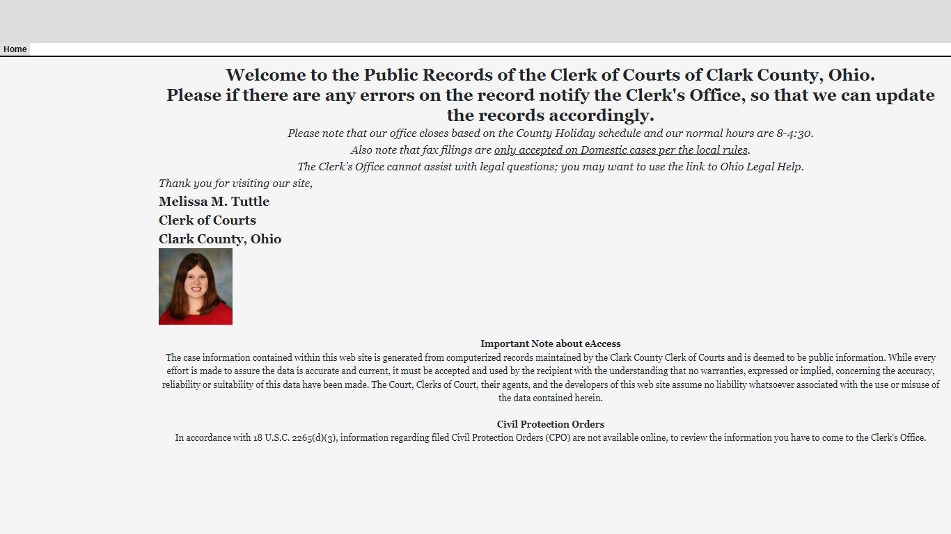 Welcome Page - CourtView Justice Solutions - Clark County, Ohio